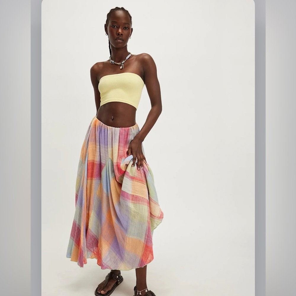 Free People Colorful Plaid Maxi Skirt